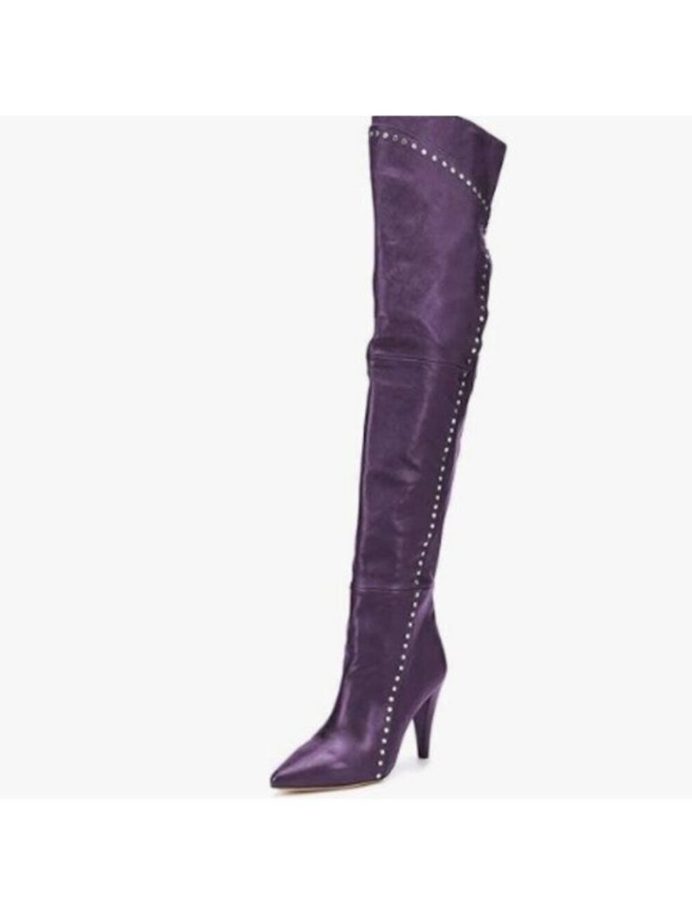 FSJ Women Trendy Studded Over The Knee Boots Pointed Toe Leather Long Booties